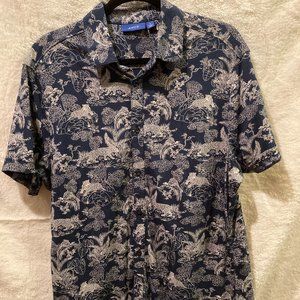 Apt 9 Mens Large Short Sleeve Shirt 100% Cotton Dark Blue Jungle Animal Print
